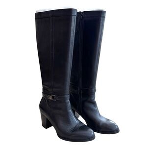 Gianni Bini Black Knee High Block Heel Boots Women’s 9.5M Leather Zip Side